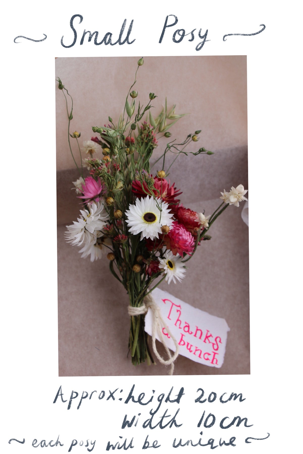 Mini Dried Flower Posy~ with hand painted tag ‘Thanks A Bunch’